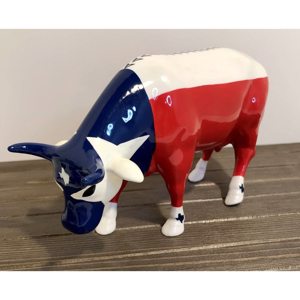 Cow Parade Moooving Flag of Texas 2002 Westland Red White Blue Figurine Texan